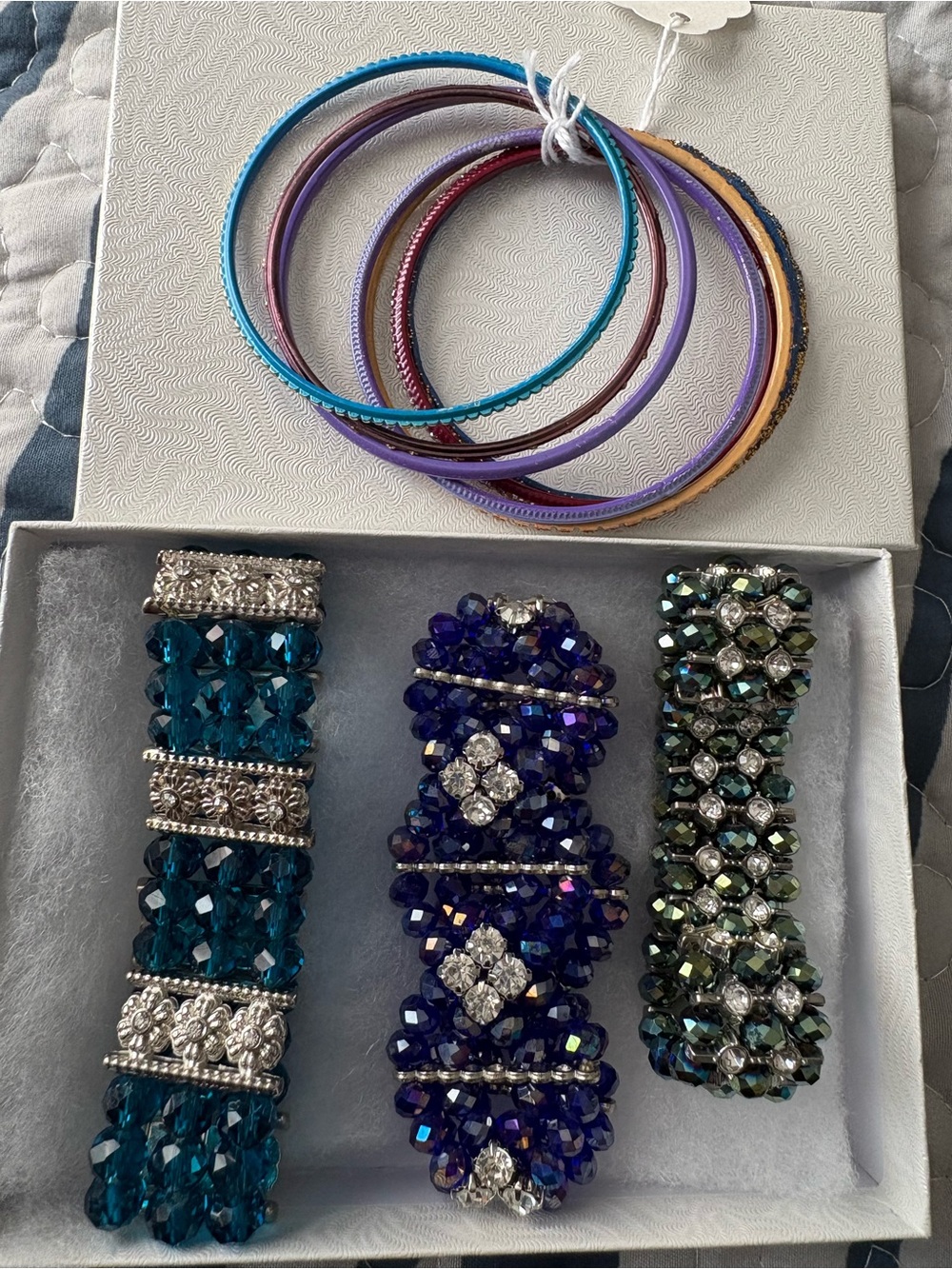 Colorful Crystal Stretch Bracelet Set - Blue, Purple, Teal, Turquoise, & bangles
